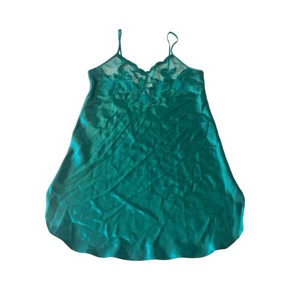 VTG VICTORIA'S SECRET Gold Label Emerald Green Chemise‎ M Slip Night Gown Dress - Picture 1 of 3